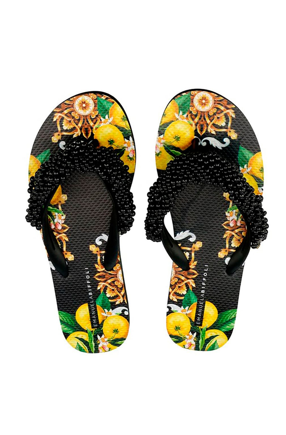 Сланцы Jewel Flip Flop Lemon Print Black Beads Emanuela Biffoli - MixBikini