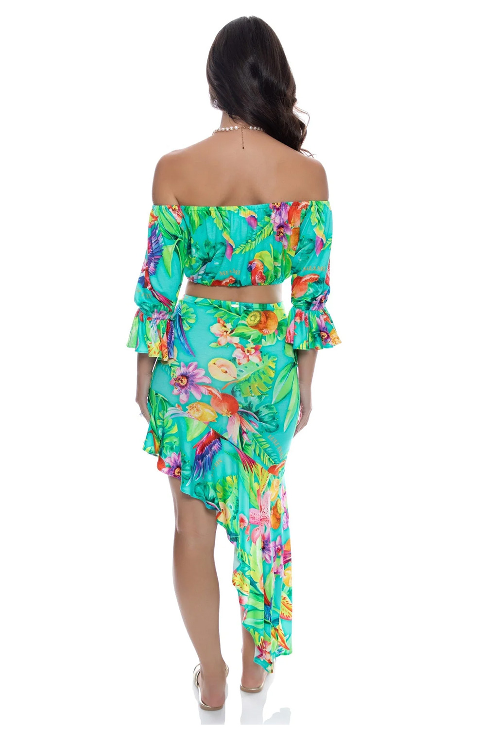 Топ Luli Fama Off The Shoulder ¾ Ruffles Sleeve Crop Top - MixBikini