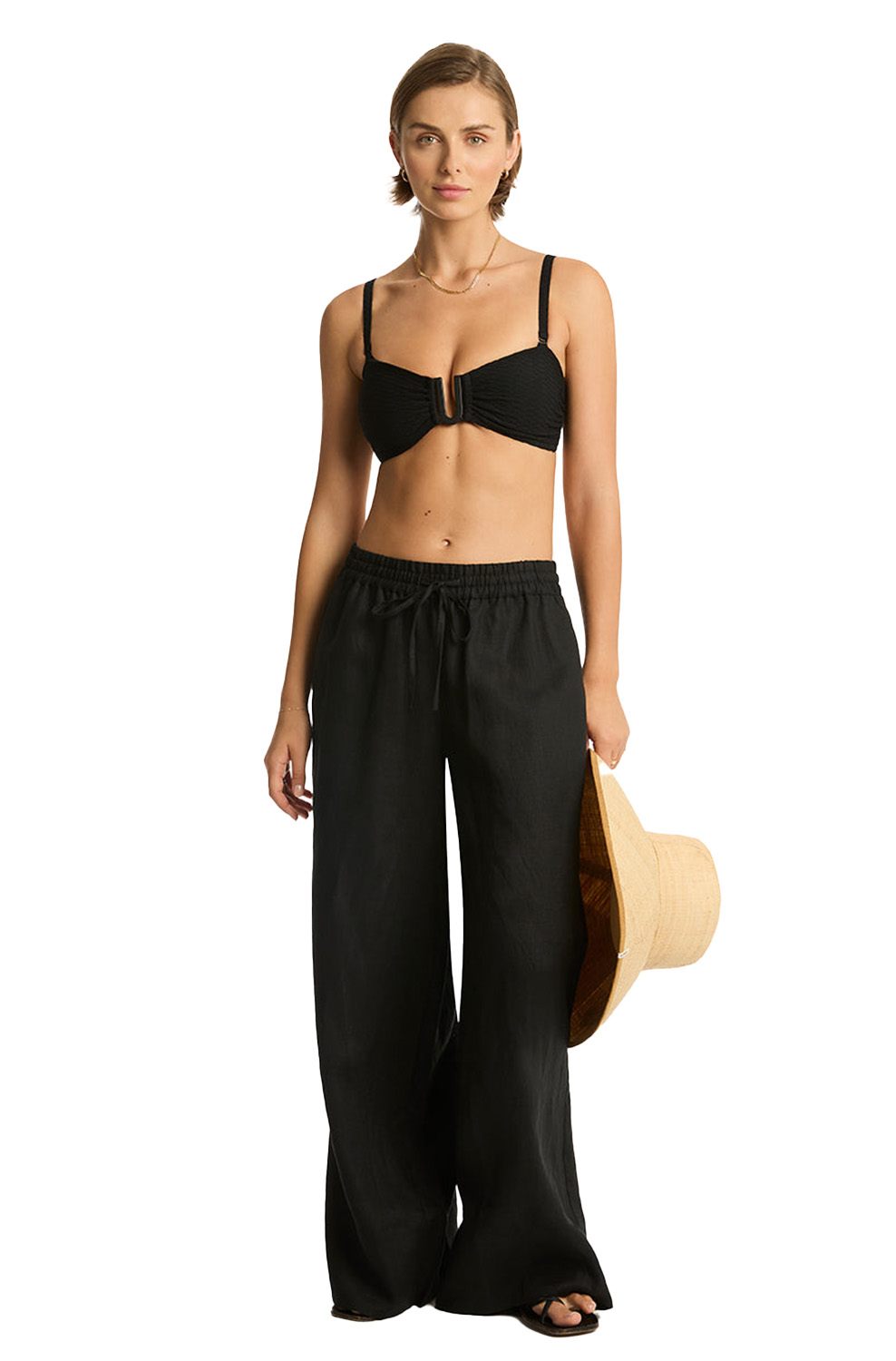 Брюки Sea Level Tidal Linen Palazzo Pant Black - MixBikini