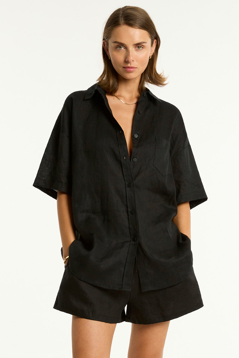 Костюм пляжный Sea Level Resort Linen Aloha Shirt Black - MixBikini