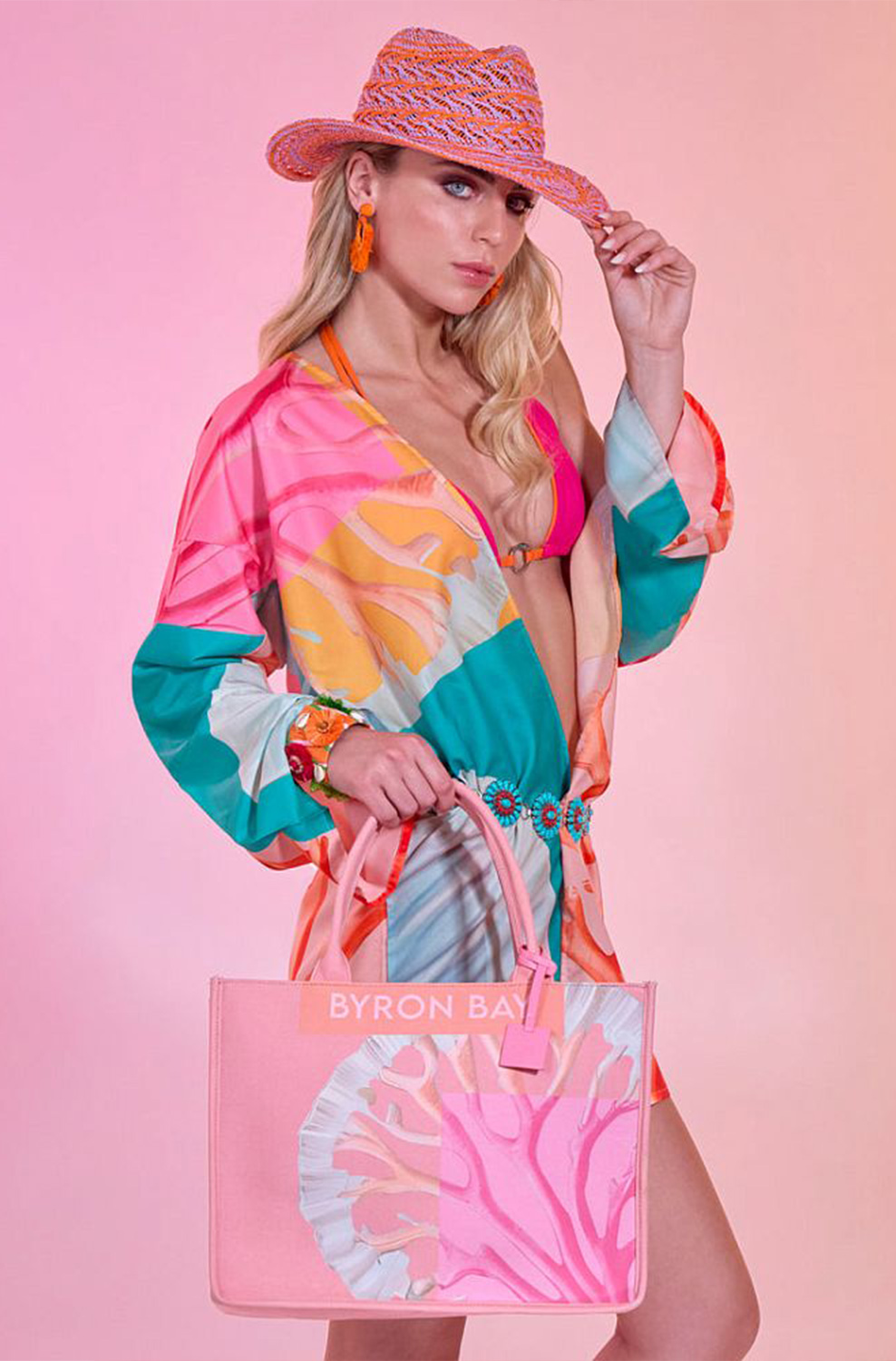 Сумка с принтом Emanuela Biffoli Bag Tote Canvas Byron Bay Peony Corals - MixBikini