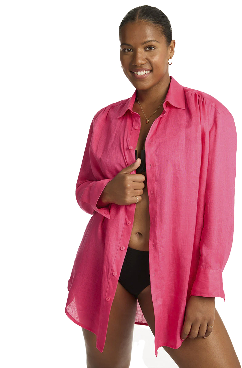 Рубашка Sea Level Resort Linen Cover Up Hot pink - MixBikini