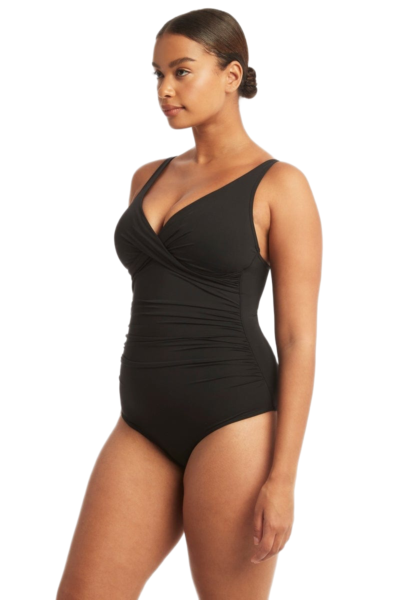 Купальник Sea Level Essentials Cross Front Multifit One Piece Black - MixBikini