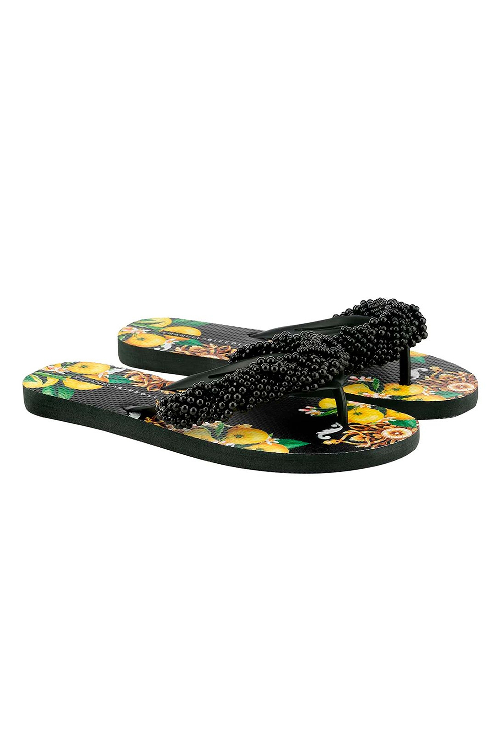 Сланцы Jewel Flip Flop Lemon Print Black Beads Emanuela Biffoli - MixBikini
