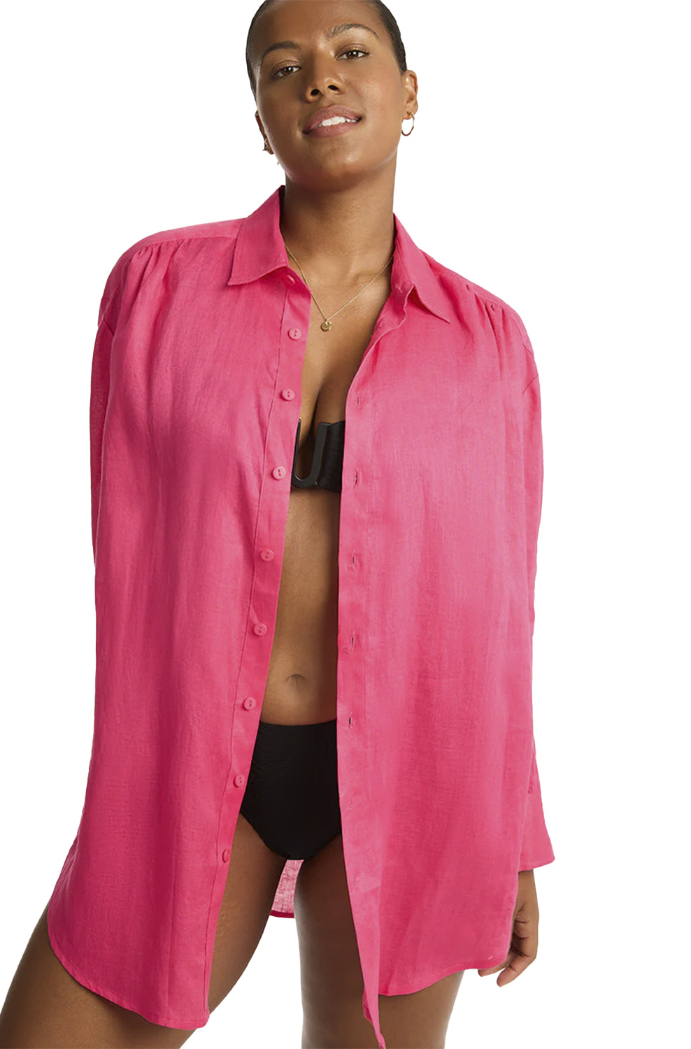 Рубашка Sea Level Resort Linen Cover Up Hot pink - MixBikini
