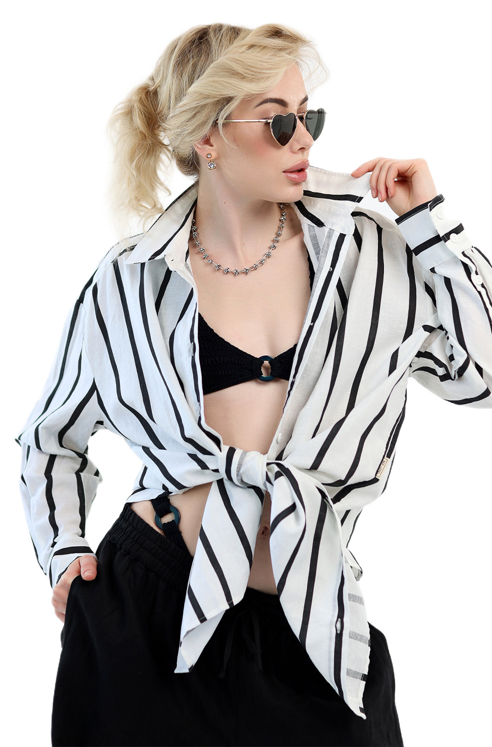 Рубашка Sea Level Corfu Stripe Shirt black - MixBikini