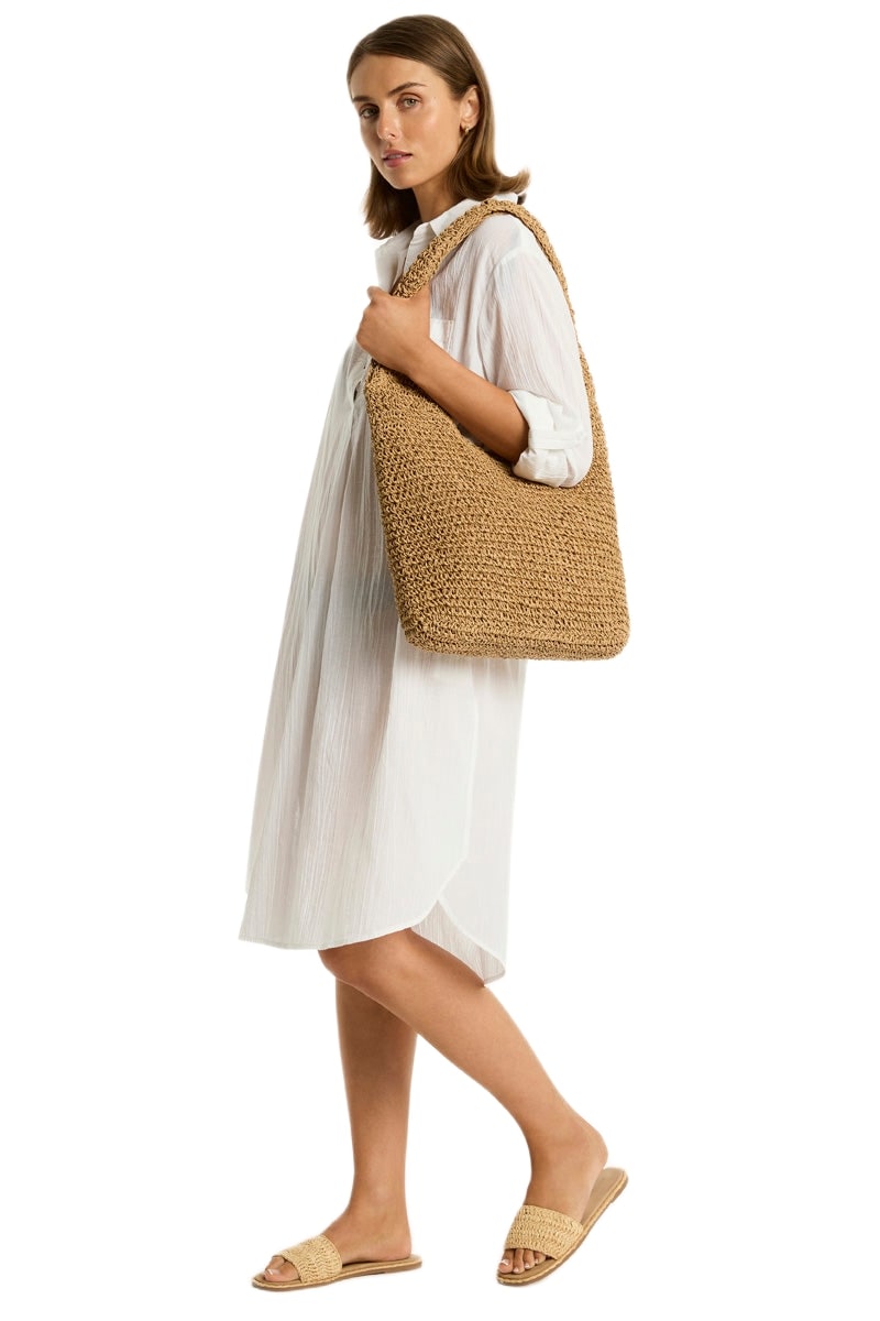 Сумка пляжная Sea Level Crochet Slouch Beach Bag Beige - MixBikini