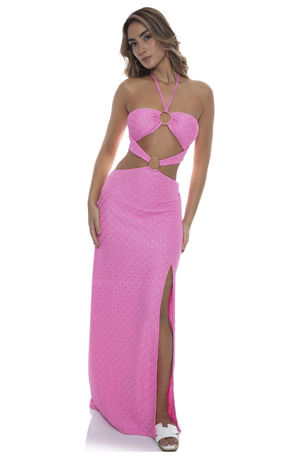 Платье пляжное Luli Fama Double Loop Bandeau Long Dress Pink - MixBikini