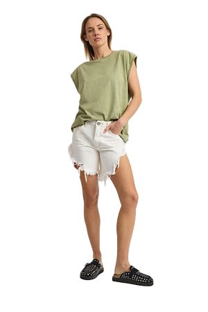 Шорты One Teaspoon Frankies High Waist Long Length Denim Shorts - MixBikini