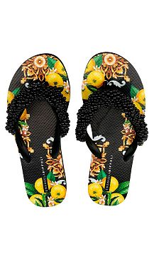 Сланцы Jewel Flip Flop Lemon Print Black Beads Emanuela Biffoli