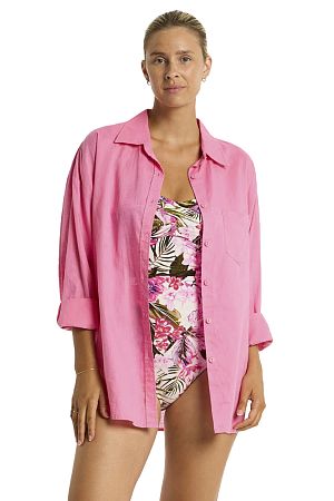 Рубашка Sea Level Breeze Linen Beach Shirt pink - MixBikini