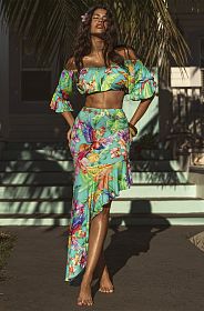 Топ Luli Fama Off The Shoulder 3/4 Ruffles Sleeve Crop Top