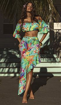 Топ Luli Fama Off The Shoulder 3/4 Ruffles Sleeve Crop Top