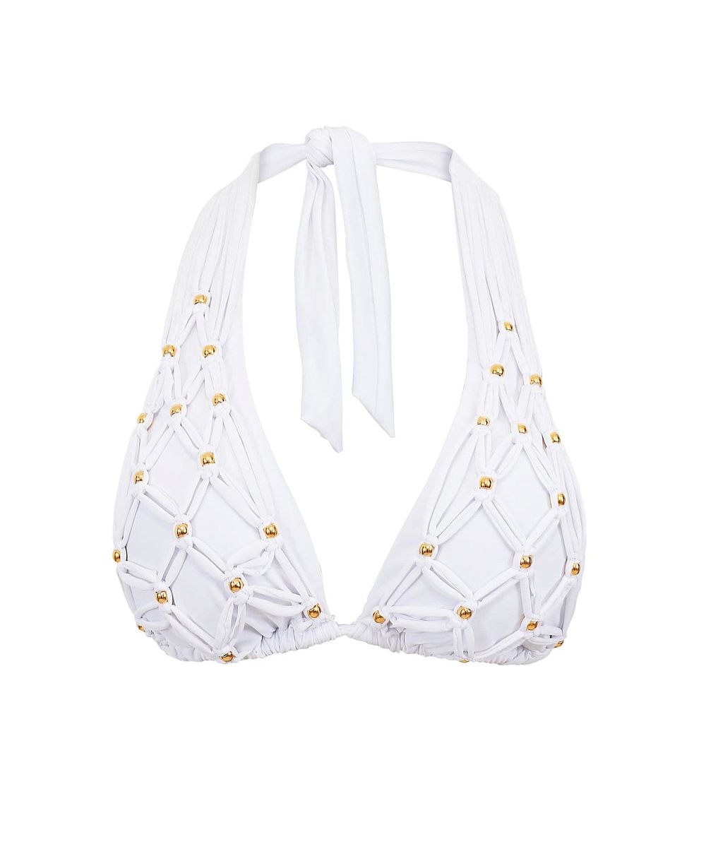 Купальник Pilyq White Sands Beaded Brynn Halter & Ruched Bottoms - MixBikini