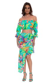Топ Luli Fama Off The Shoulder ¾ Ruffles Sleeve Crop Top