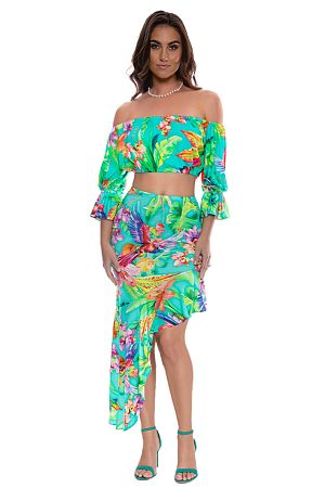 Топ Luli Fama Off The Shoulder ¾ Ruffles Sleeve Crop Top - MixBikini