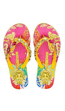 Сланцы Jewel Flip Flop With Yellow lion Print Emanuela Biffoli