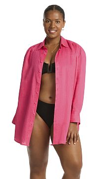 Рубашка Sea Level Resort Linen Cover Up Hot pink