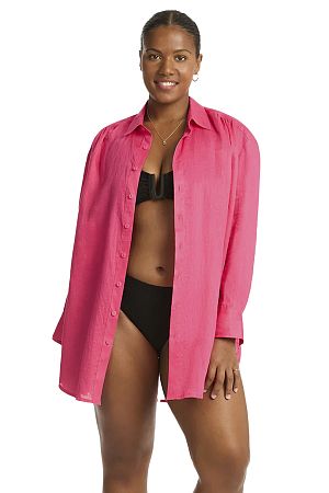 Рубашка Sea Level Resort Linen Cover Up Hot pink - MixBikini