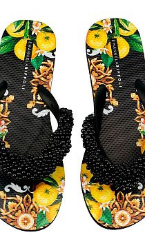 Сланцы Jewel Flip Flop Lemon Print Black Beads Emanuela Biffoli