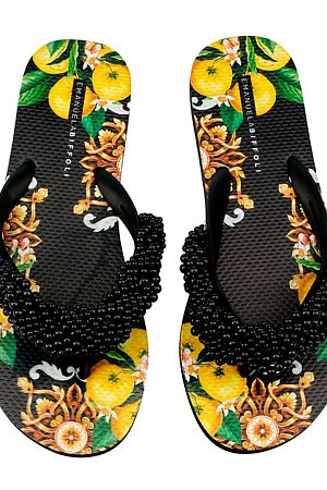 Сланцы Jewel Flip Flop Lemon Print Black Beads Emanuela Biffoli - MixBikini