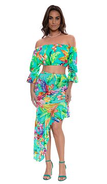 Юбка Luli Fama Assymetrical Ruffle Trim Midi Skirt