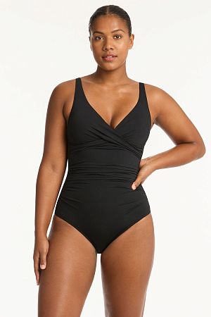 Купальник Sea Level Essentials Cross Front Multifit One Piece Black - MixBikini