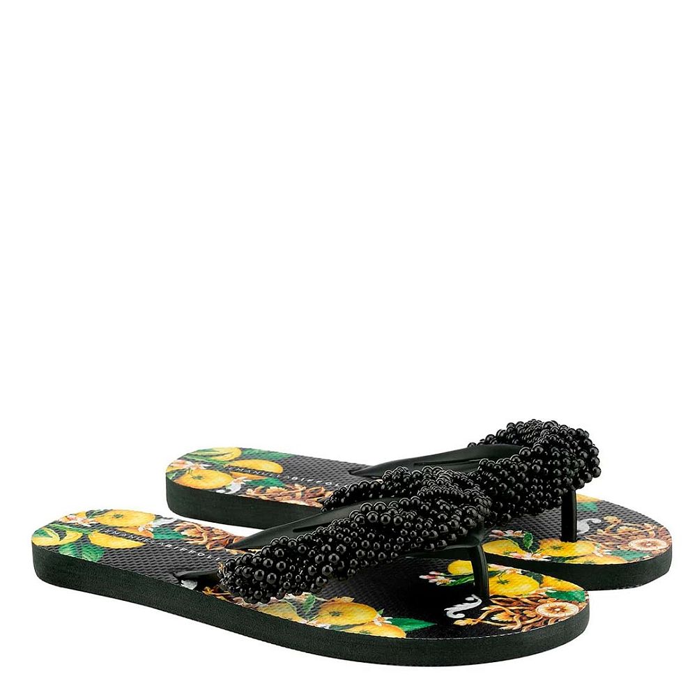 Сланцы Jewel Flip Flop Lemon Print Black Beads Emanuela Biffoli - MixBikini