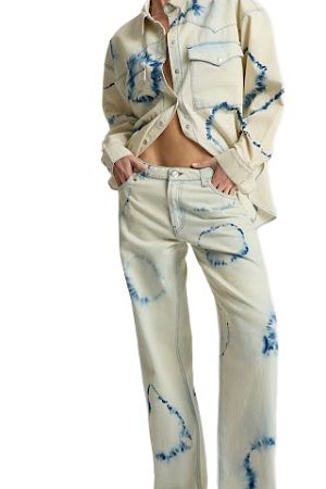 Джинсы One Teaspoon Revival Tie-Dye Lowriders Low Waist Wide Leg Denim Jeans - MixBikini
