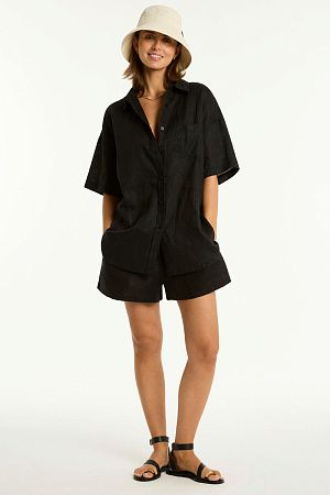 Костюм пляжный Sea Level Resort Linen Aloha Shirt Black - MixBikini