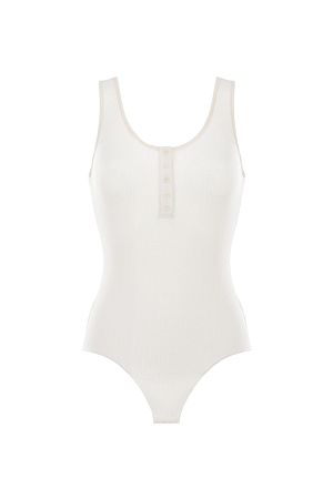 Боди хлопковое в рубчик без рукавов DNUD Paris White - MixBikini
