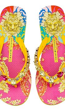 Сланцы Jewel Flip Flop With Yellow lion Print Emanuela Biffoli