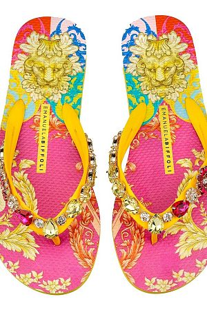 Сланцы Jewel Flip Flop With Yellow lion Print Emanuela Biffoli - MixBikini