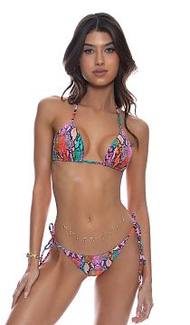 Купальник Luli Fama Seamless Triangle Top & Seamless Wavy Ruched Back Brazilian Tie Side Bottom Electric Skin
