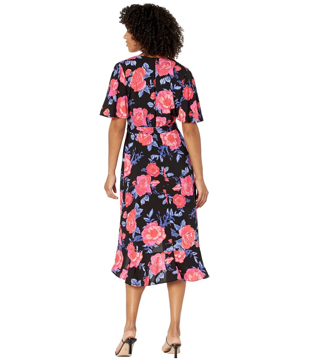 Платье London Times Moire Flower Ruffle Midi Dress - MixBikini