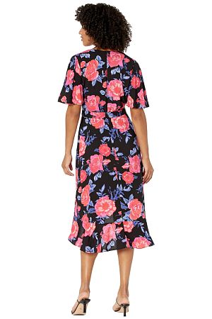 Платье London Times Moire Flower Ruffle Midi Dress - MixBikini